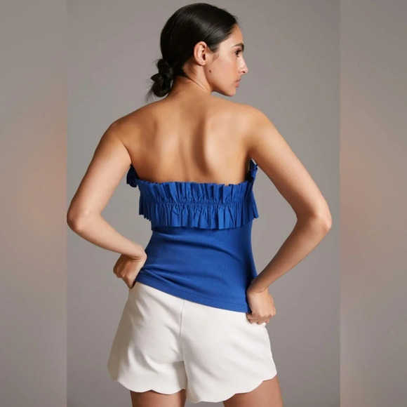 MAEVE by ANTHROPOLOGIE Poplin Ruffle Tube Top in Blue - Picture 3 of 10